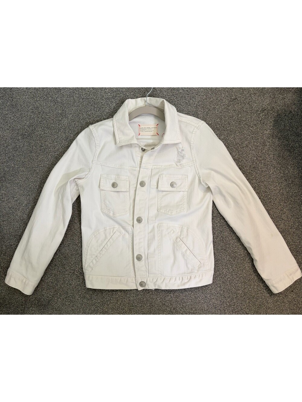Women's White Denim Jacket Distressed Marc By Marc Jacobs XS Standard Supply